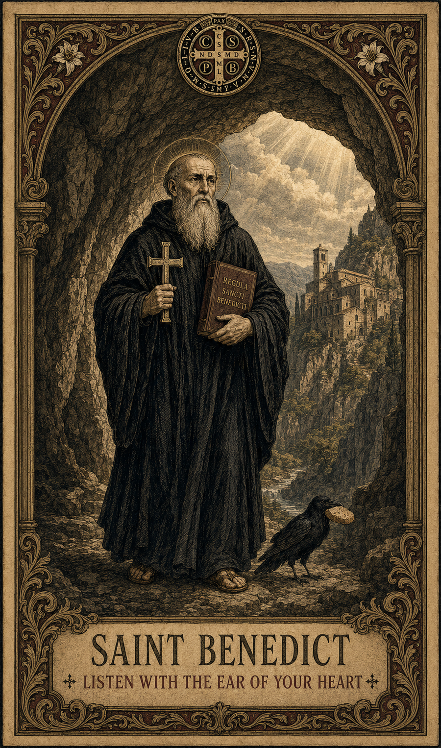 St. Benedict Prayer Card — Listen With the Ear of Your Heart