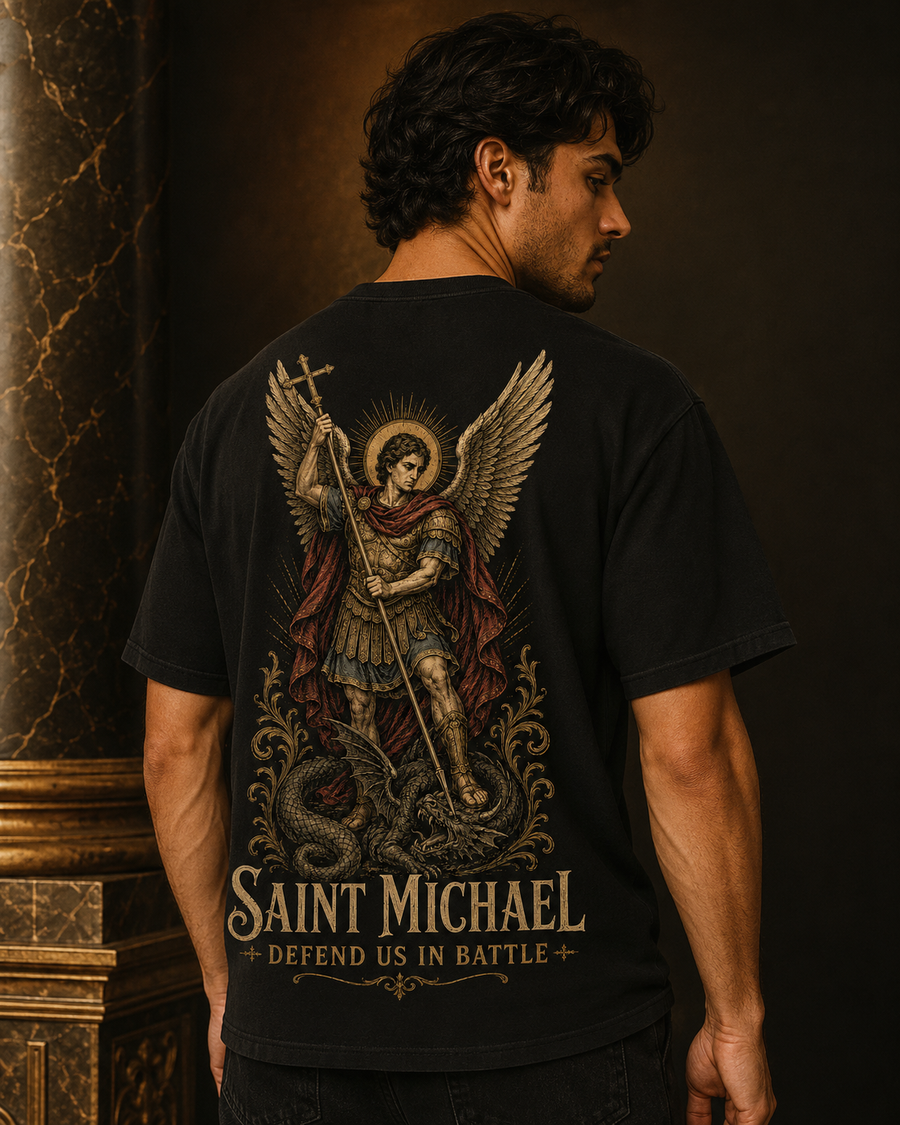 St. Michael — Defend Us in Battle T-Shirt
